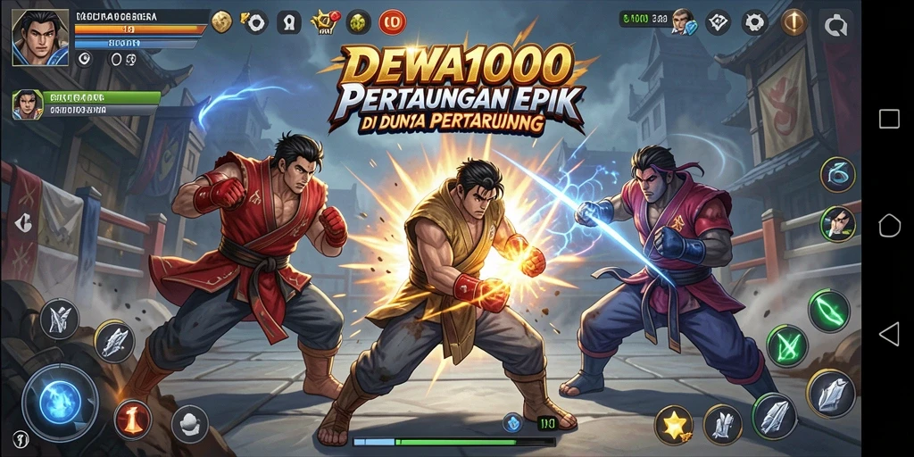 Screenshot dari gameplay DEWA1000 yang menampilkan pertarungan seru.