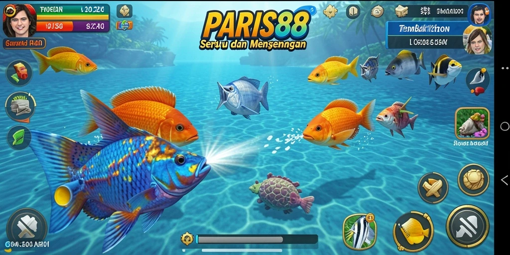 Screenshot utama menampilkan gameplay seru di PARIS88 Tembak Ikan.